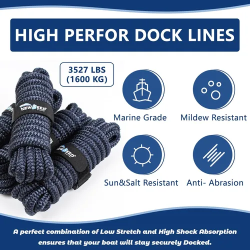 Miniatura 4 de MALZE-NEWSEED 4 unidades de cuerdas de muelle de 9,5 mm x 4,5 metros de nailon trenzado doble para barco con Ojales de 30,5 cm, líneas de amarre