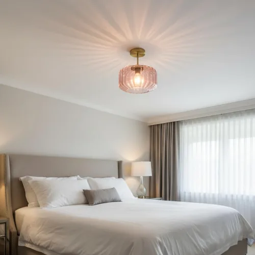 Miniatura 6 de Moderna lámpara de techo semiempotrada rosa rubor con base dorada cepillada, lámpara de dormitorio para dormitorio de niñas, guardería, pasillo