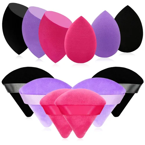Juego de esponjas de maquillaje profesional 6+6, 2.76 pulgadas, portátil, suave, sin látex, esponja de mezcla de maquillaje multicolor, aplicador