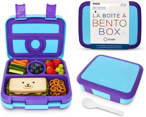 Miniatura 12 de Lonchera para niños - Caja bento para niños pequeños, 4 secciones con tapa, contenedor de refrigerios, preescolar, niños pequeños, bandeja extraíble