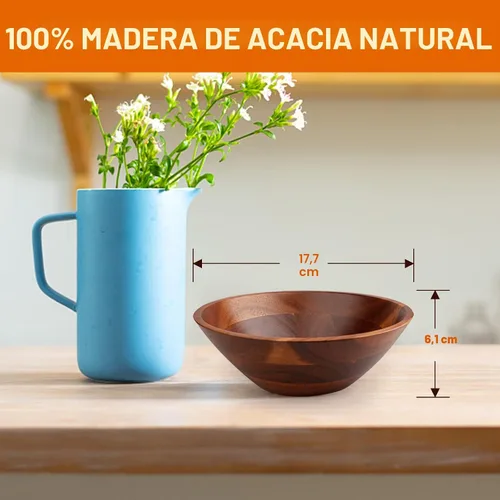 Miniatura 2 de AIDEA Cuencos de madera de acacia, juego de 4 de 7 pulgadas para ensalada, sopa, fideos y más