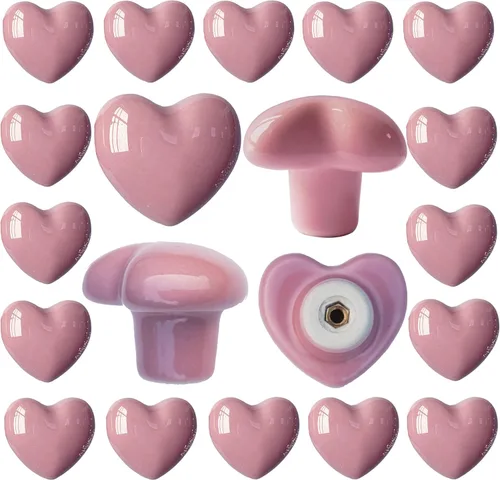 Miniatura 13 de Pomos de cerámica para cajones en forma de corazón, tiradores de armario con tornillos de 3 tamaños, pomos para muebles de cocina para armario, Rosa