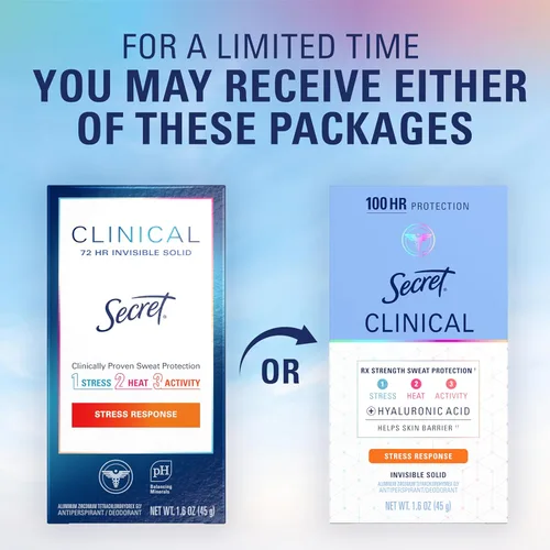 Miniatura 9 de Secret Clinical Strength 100HR - Desodorante antitranspirante sólido invisible para mujeres, protección contra el estrés con ácido hialurónico, pH