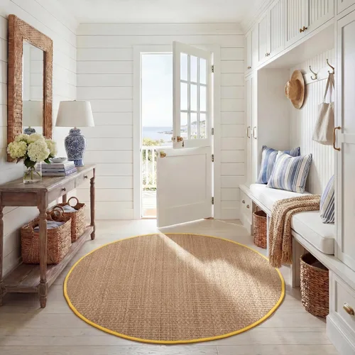 Miniatura 98 de Safavieh Natural Fiber NF114P - Alfombra redonda de hierba marina, tejido de canasta, con borde, de 244 cm, color gris Natural/ gris