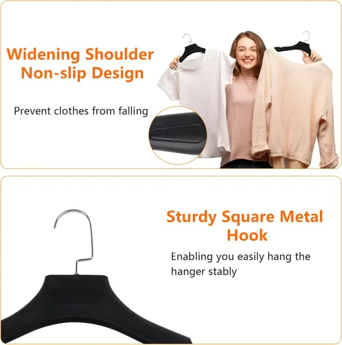 Miniatura 3 de DEDU Perchas de traje para hombres, paquete de 40 perchas extra anchas antideslizantes de ancho 17.7 pulgadas, perchas de plástico grueso negro