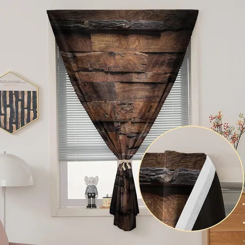 Miniatura 2 de Cortinas opacas ajustables, cortinas opacas portátiles de chocolate, madera oscura áspera, impresión de madera dura, para sala de estar, dormitorio