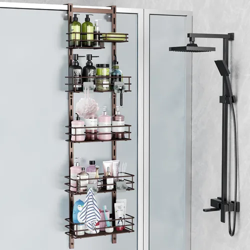 Miniatura 11 de Orimade Organizador de Ducha Sobre la Puerta Ajustable de 3 Niveles Negro, Estante Colgante para Baño a Prueba de Óxido con 4 Ganchos, Organizador