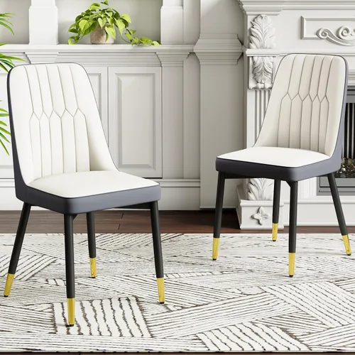 Miniatura 18 de Juego de 2 sillas de comedor modernas, sillas de comedor de piel sintética con cojín grueso y patas de metal, sillas de cocina negras para comedor