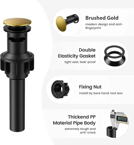Miniatura 6 de Desagüe para lavabo con rebosadero, tapón para lavabo Hurran para mueble de baño con fregadero de recipiente, desagüe emergente de plástico