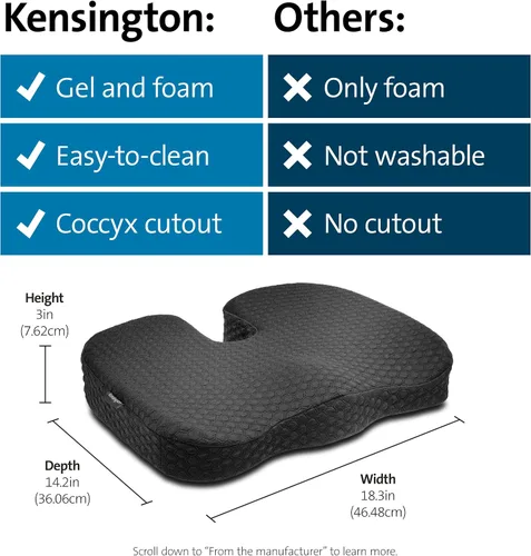 Miniatura 2 de Kensington Cojín de asiento de gel refrescante, ergonómico de espuma viscoelástica de gel de enfriamiento para sillas de oficina, automóvil, hogar