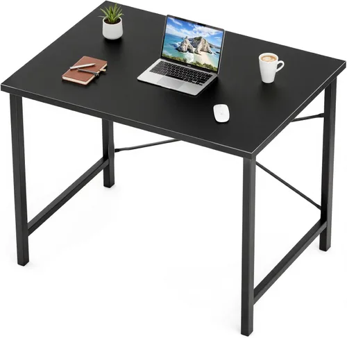 Miniatura 20 de Sweetcrispy Escritorio de oficina pequeño para computadora de 32 pulgadas, para estudiar, escribir, trabajar con marco de metal, mesa de madera
