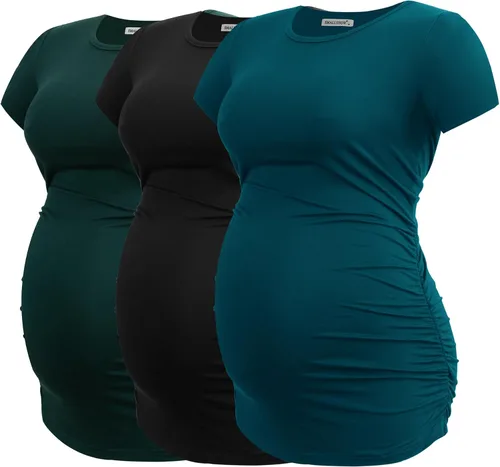 Miniatura 33 de Smallshow - Camiseta de maternidad para mujer, diseño de lados fruncidos, tipo túnica, prendas para el embarazo