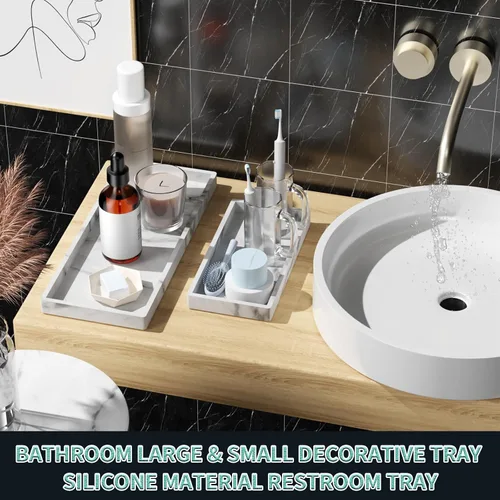 Miniatura 2 de BBK Bandeja de Tocador de Baño - Paquete de 2 (7.8" y 11.8") Bandejas de Silicona para Baño para Encimera, Bandeja para Perfume Llaves Baratijas