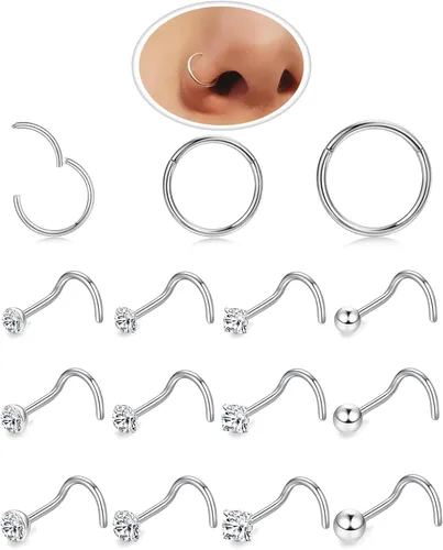Miniatura 16 de Nose Rings Hoop and Nose Studs Sets for Women Men,Hypoallergenic 316L Surgical Stainless Steel Hinged Clicker Segment Nose Rings Hoop Helix