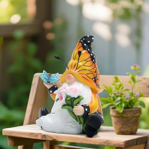 Miniatura 6 de Hodao Decoraciones de gnomos de mariposa de primavera para mesa del hogar, porche, jardín, patio, mariposa, elfo, decoración de figuras de gnomos