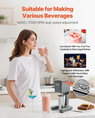 Miniatura 2 de VEVOR Batidora, máquina de batido de una sola cabeza de 150 W, altura ajustable, mezclador de bebidas de ajuste de doble velocidad con taza de acero