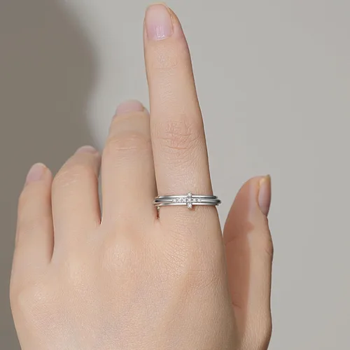 Miniatura 3 de ZOEXUE Anillo giratorio de ansiedad - Cruz/Margarita/Estrellas lunares/Circonita cúbica/Huella de pata en plata de ley, anillo para aliviar