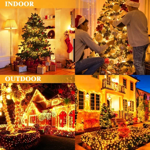 Miniatura 6 de Luces de Navidad operadas por batería - 132 pies, 300 LED, 8 modos, impermeables para interiores y exteriores, luces de hadas, tiras de luces