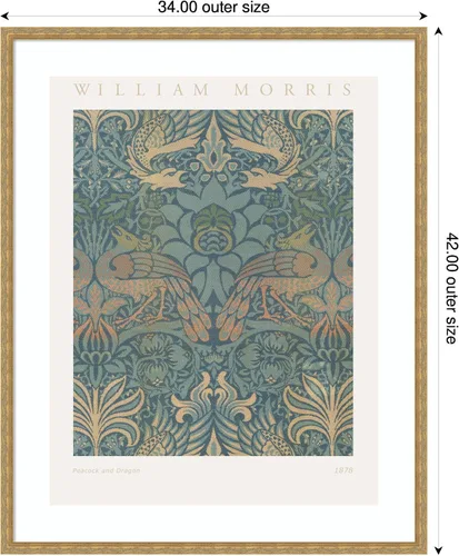 Miniatura 2 de Kate and Laurel Framed Wall Art Print 'Poster William Morris Peacock and Dragon 1878' by The Art Institute of Chicago, 34 x 42, Mila Dark Gold
