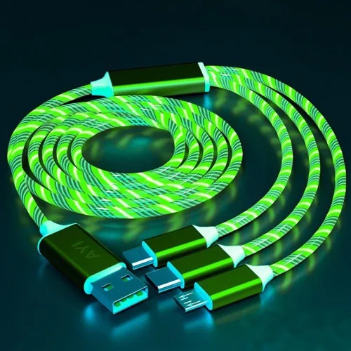 Miniatura 24 de AYI 3 combinaciones de múltiples puertos USB A a USBC Micro PD cable de carga rápida iluminado flujo de corriente compatible con casi todos