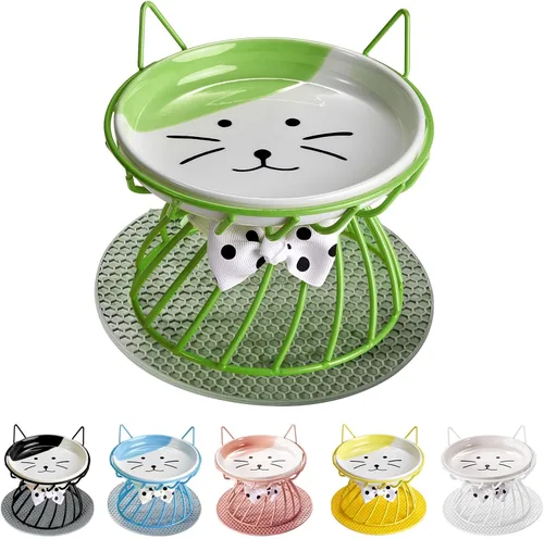 Miniatura 14 de Plato elevado de comida para gatos, cerámica, soporte antideslizante, estación de alimentación elevada, 5 pulgadas, poco profundo para bigotes, apto