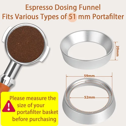 Miniatura 2 de Embudo portafiltro de espresso de aluminio Attsky, embudo dosificador de 51 mm con magnético Aluminum Construction, Strong Magnet, Lightweight