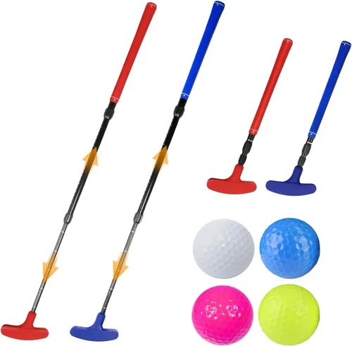 Miniatura 6 de Mini juego de putter de golf ajustable, 2 palos de golf con 4 bolas, putter bidireccional para diestros y zurdos