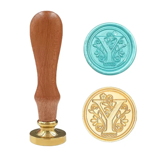Miniatura 30 de Sello de cera medieval tradicional del alfabeto inicial, cabeza de latón, mango de madera, sellos de letras para tarjeta/sobre/regalo - (Letra W)