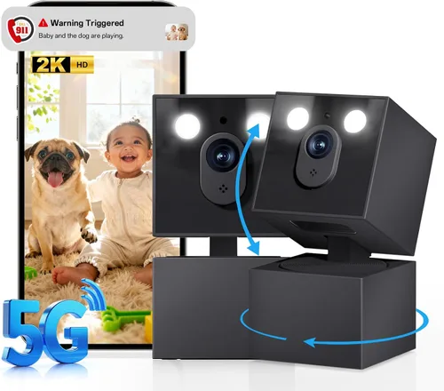 Cámara interior - Cámara WiFi 5G y 2.4G para seguridad del hogar, cámaras de seguridad 2K para perro/mascota/bebé, panorámica/inclinación de 360°,