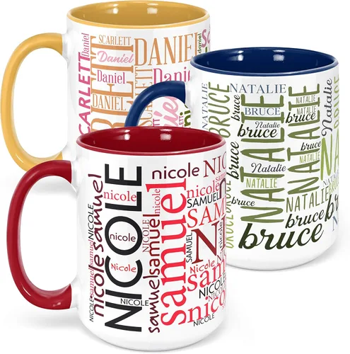 Miniatura 22 de Tazas de café personalizadas con arte de nube de palabras, 12 colores y 9 fuentes artísticas, 11 onzas. Regalos personalizados para parejas, hombres