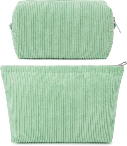 Miniatura 29 de SOIDRAM 2 Piezas de Bolsa de Maquillaje a Rayas Grande, Bolsa de Cosméticos de Cordura de Gran Capacidad, Bolsa de Lona Mixta de Artículos de Rayas