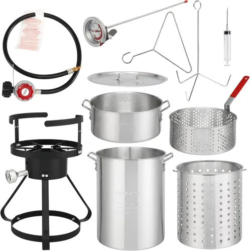 Miniatura 10 de Freidora – Kit de olla de aluminio de 30 cuartos de galón de mariscos y freidora de pavo con termómetro, cesta, propano para cangrejo, langosta