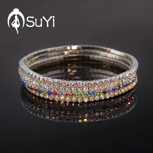 Miniatura 5 de Suyi Tobillera de cristal para mujer, 4 piezas, tobilleras elásticas de tenis, cadena elástica para el pie