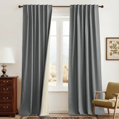 Miniatura 27 de RYB HOME Cortinas cortas opacas 100% marrones, 45 pulgadas de largo, 52 pulgadas de ancho, bloqueo de luz y aislamiento térmico para cocina