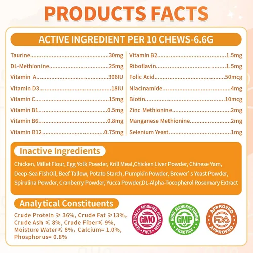 Miniatura 9 de Multivitamínico para perros, 500 masticables crujientes y sabrosos, apoya la energía diaria, la salud del corazón, la piel y el pelaje con taurina