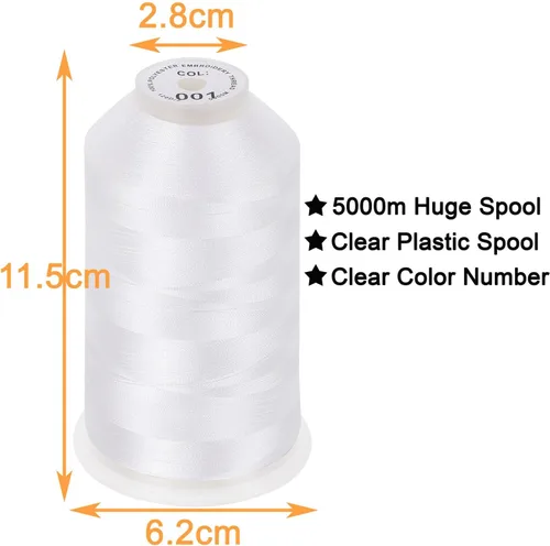 Miniatura 2 de New brothread - 2 bobinas enormes de 5000 m cada una de hilo de poliéster para máquina de bordar 40WT para máquinas comerciales y domésticas