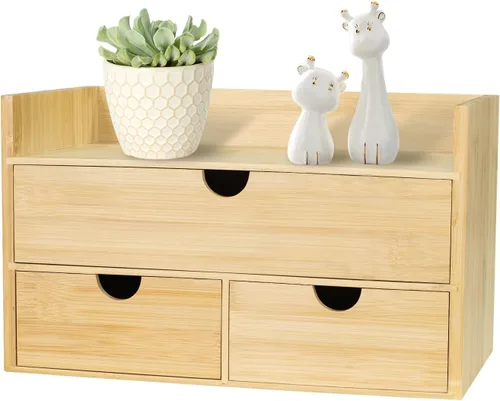 Organizador de escritorio de bambú, organizador de escritorio con 3 cajones, caja de organización de almacenamiento de mesa para facturas, encimera,