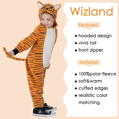 Miniatura 12 de Wizland Disfraz de animal para niños, leopardo, vaca, mono, reno, gato negro, dálmata, muñeco de nieve, mono de Papá Noel