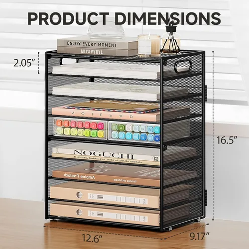 Miniatura 3 de SUBEKYU Organizador de papel de 9 niveles para escritorio, bandeja de cartas de malla de metal negro, organizador clasificador de papel de archivo