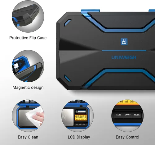Miniatura 3 de UNIWEIGH Báscula digital de bolsillo de 7.05 oz/0.00 oz, báscula digital de gramos, mini báscula de joyería digital de peso gramo con pesos Cal