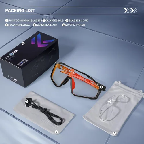 Miniatura 7 de KAPVOE Gafas de ciclismo fotocromáticas para hombres y mujeres, gafas de sol deportivas, marco de decoloración HD, gafas de bicicleta K76 Negro rojo