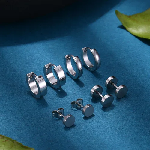 Miniatura 19 de Jstyle 4 pares de aretes de acero inoxidable para hombres y mujeres, aretes de aro Huggie Piercing 18G