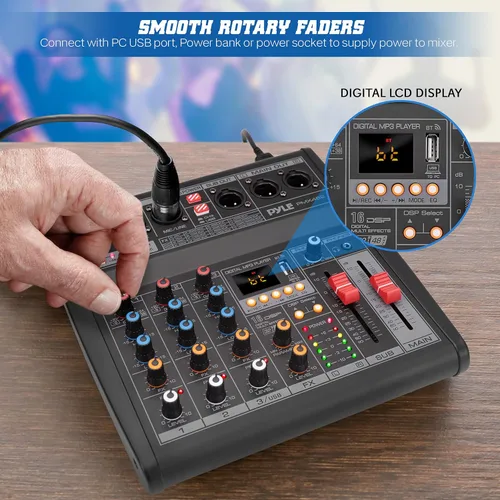 Miniatura 4 de Pyle Mezclador profesional de audio DJ - Controlador de 3 canales con 16 efectos DSP preestablecidos - Interfaz USB - 3 entradas de micrófono/línea