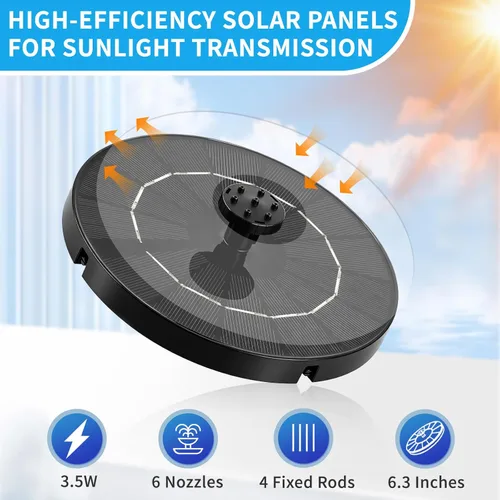 Miniatura 6 de 3.5W Solar Powered Water Fountain for Bird Bath Solar Water Pump with 6 Nozzles,Floating Solar Fountain Pump Outdoor Garden Bird Bath Fountain