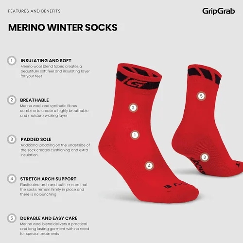 Miniatura 2 de GripGrab Calcetines térmicos de invierno de lana merina, calcetines de ciclismo cálidos acolchados gruesos calcetines de ciclismo para clima frío