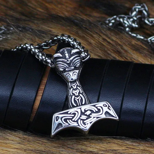 Miniatura 3 de Collar de Mjolnir de Thor para hombre, regalo vikingo de cuervo para hombre, joyería nórdica Odin con bolsa de regalo Valknut, Acero inoxidable, No
