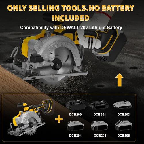 Miniatura 8 de Sierra circular inalámbrica de 5 pulgadas para batería Dewalt de 20 V (sin batería), sierra de madera eléctrica con motor sin escobillas, bisel