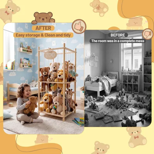 Miniatura 4 de Almacenamiento y organizador de animales de peluche, bonito soporte de juguetes de zoológico con cuerda elástica, 36 pulgadas, gran capacidad