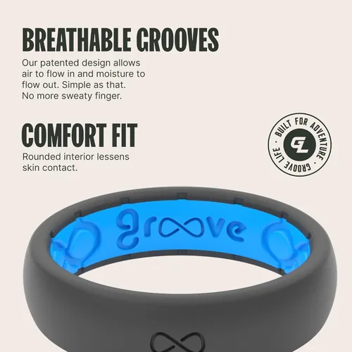 Miniatura 3 de Groove Life Anillo de boda de goma transpirable para mujer, diseño único, anillo de ajuste cómodo