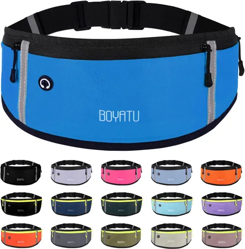 Miniatura 9 de BOYATU Riñonera para correr con cinturón: cintura delgada para mujeres y hombres, bolsa de entrenamiento ajustable para teléfono, bolsa de cintura